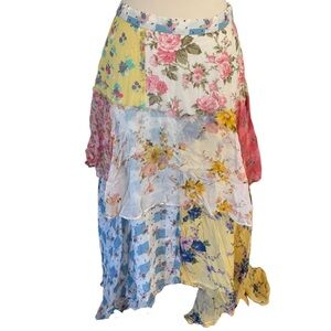 LOVESHACKFANCY NWT RARE picnic patchwork Alex skirt -100% silk *sample* -small